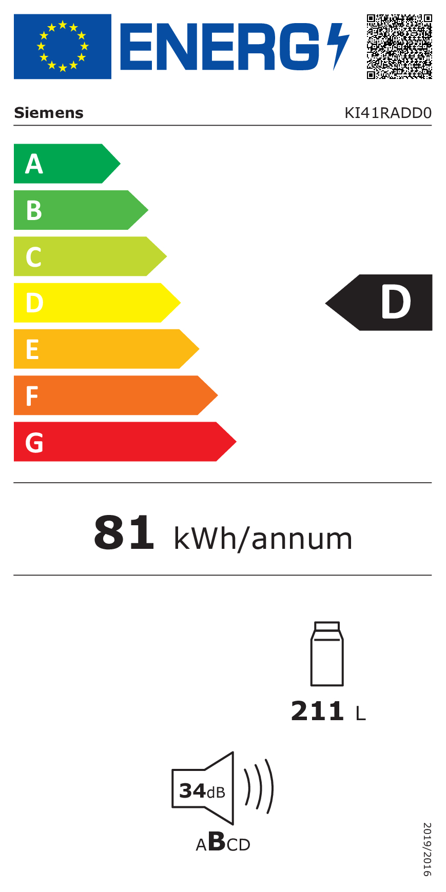 Siemens iQ500 KI41RADD0 réfrigérateur Intégré 211 L D Blanc