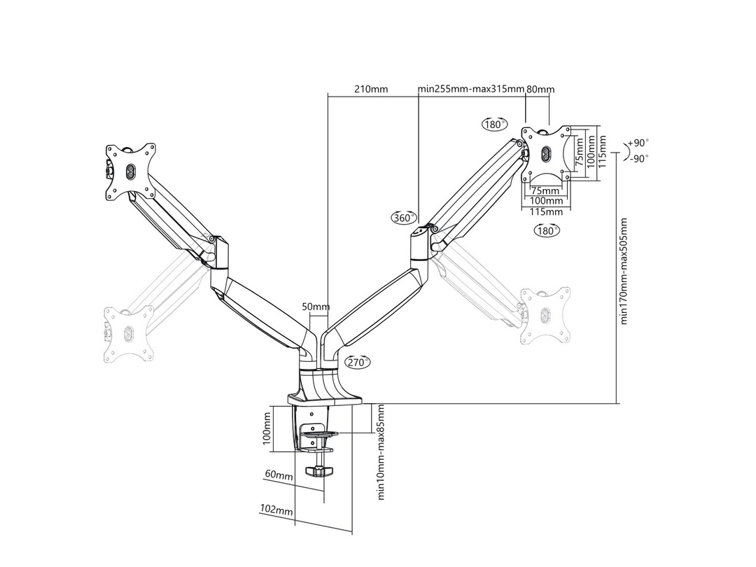 Multibrackets 3286 support d'écran plat pour bureau 68,6 cm (27") Noir, Argent