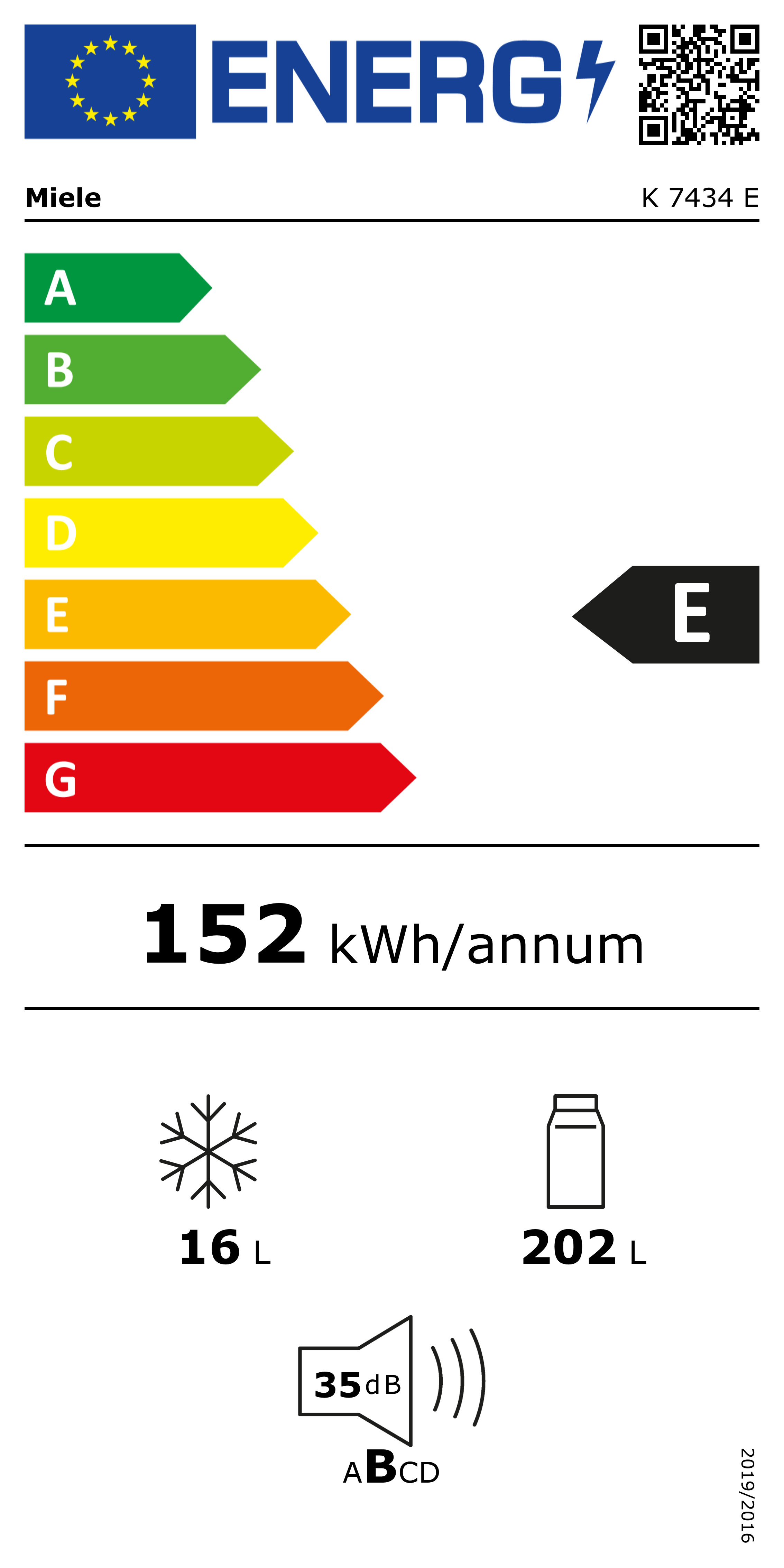 Miele K 7434 E frigo combine Intégré 2017 L Blanc