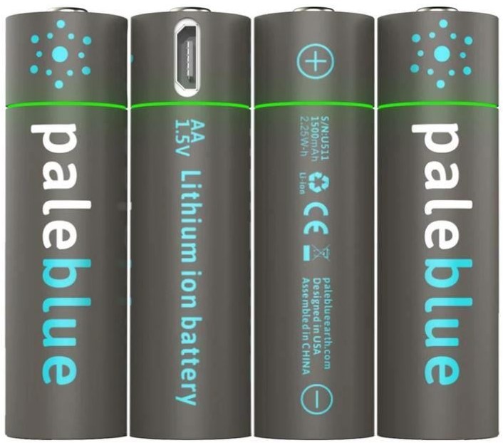 Pale Blue Rechargeable AA Battery 4pack + Charging Cable