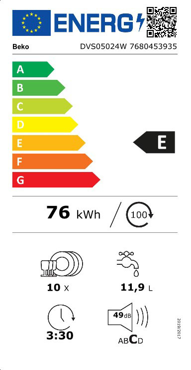 Vaatwasser BEKO DVS05024W 45cm / E/ wit