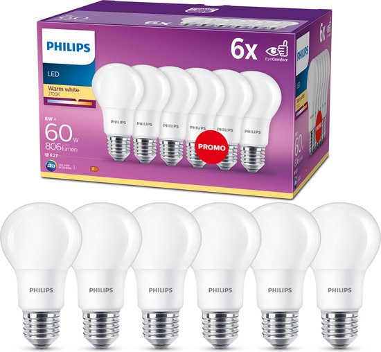 LED-lamp PHILIPS 8718696586310 E27A60 8W-60W WW 6pcs