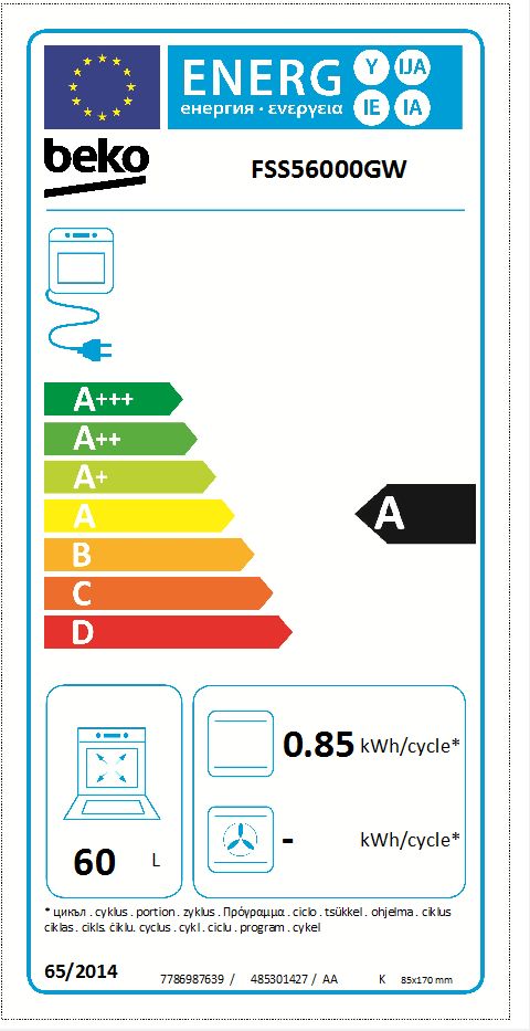 Beko FSS56000GW fornuis Vrijstaand fornuis Electrisch Gesealde plaat Wit A