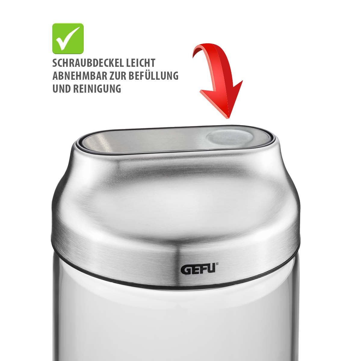 Bewaardoos GEFU 51.GF33741 Kippo / 1000ml / glas / inox deksel