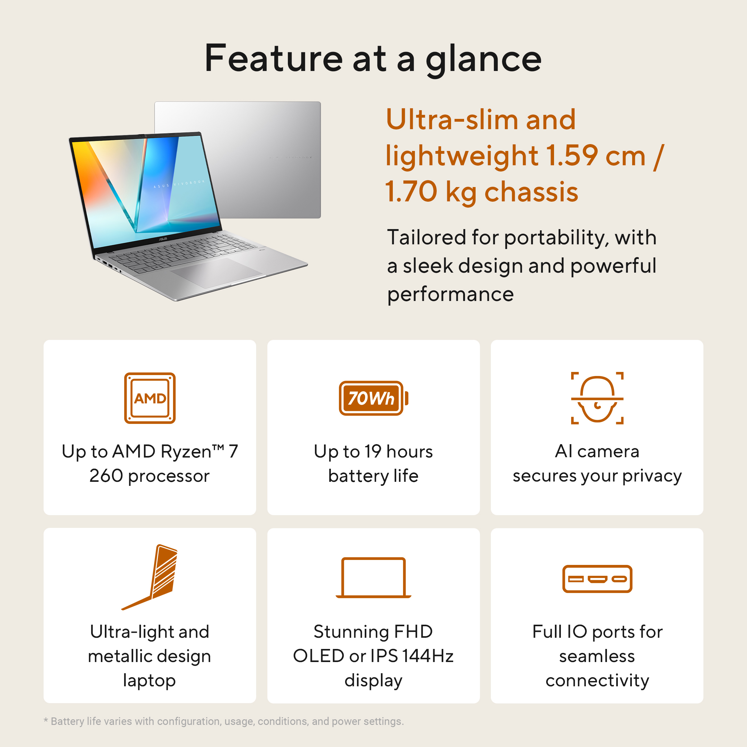Laptop ASUS Vivobook S 16' 32GB Ryzen 9-270 512GB