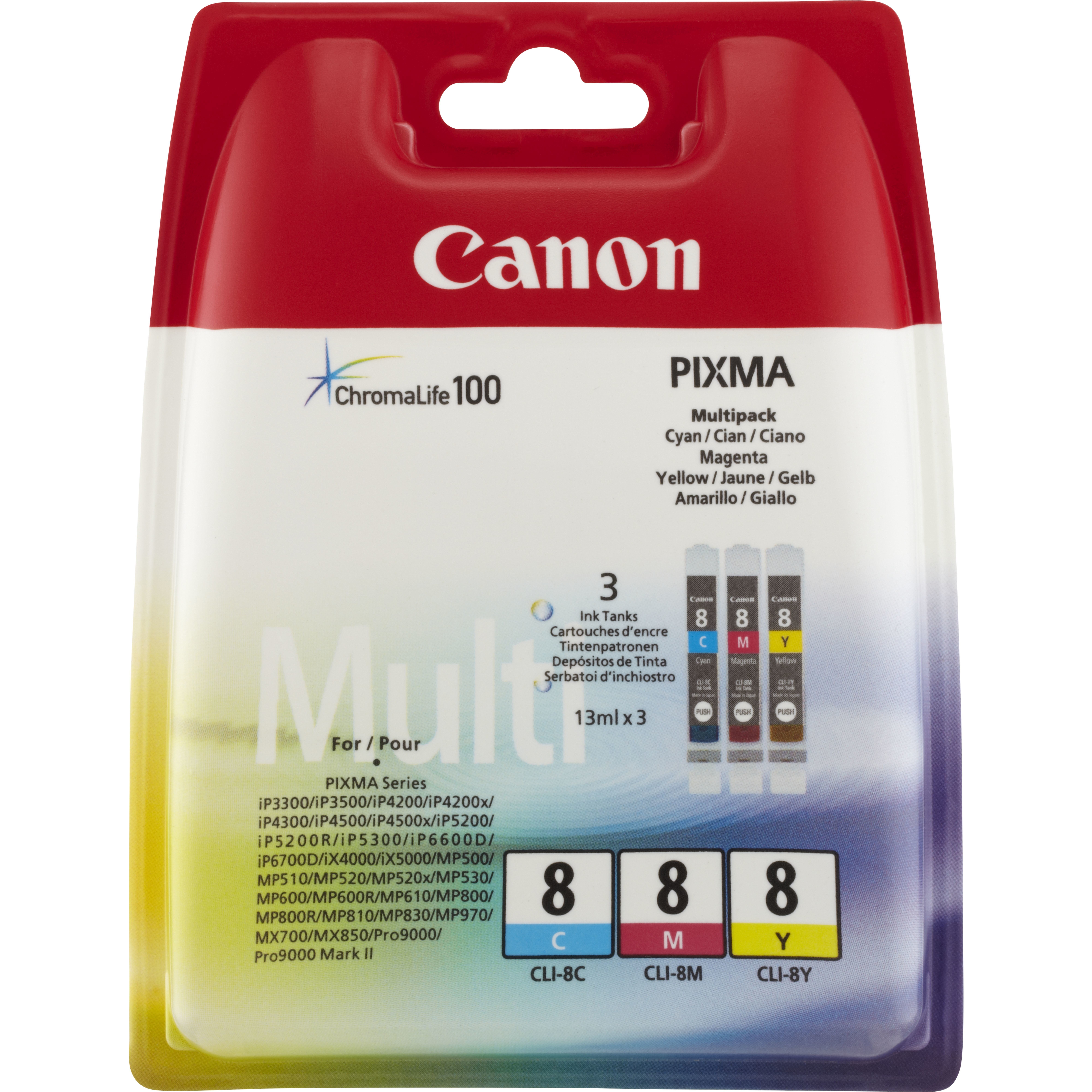 Inktpatroon CANON 0621B029 CLI-8 Multipack CMY 450 Pages