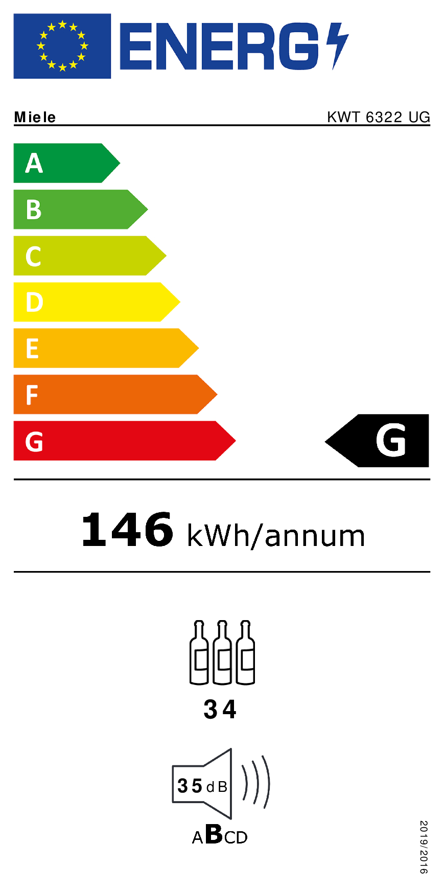 Miele KWT 6322 UG Refroidisseur de vin compresseur Intégré Noir 34 bouteille(s)