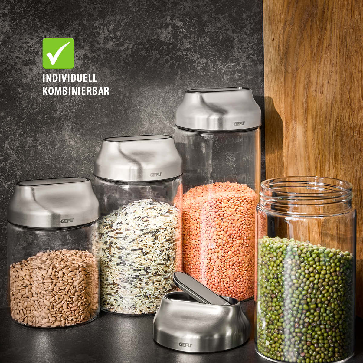 Bewaardoos GEFU 51.GF33741 Kippo / 1000ml / glas / inox deksel