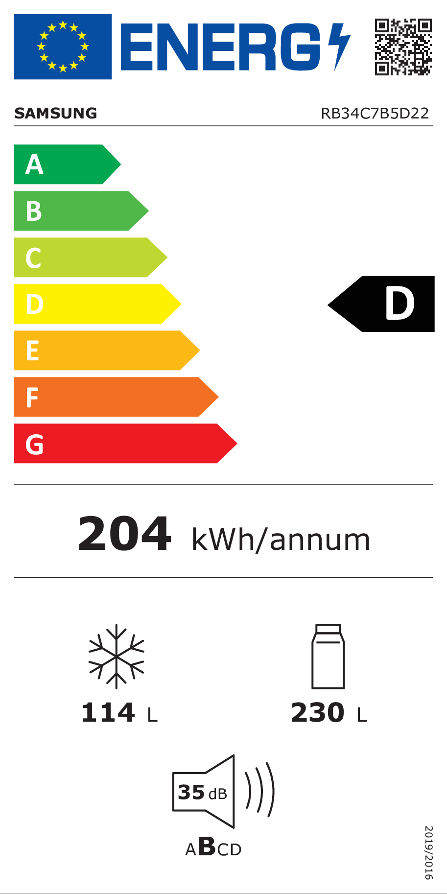 Koel-vriescombinatie SAMSUNG Bespoke RB34C7B5D22/EF / D / 186cm 