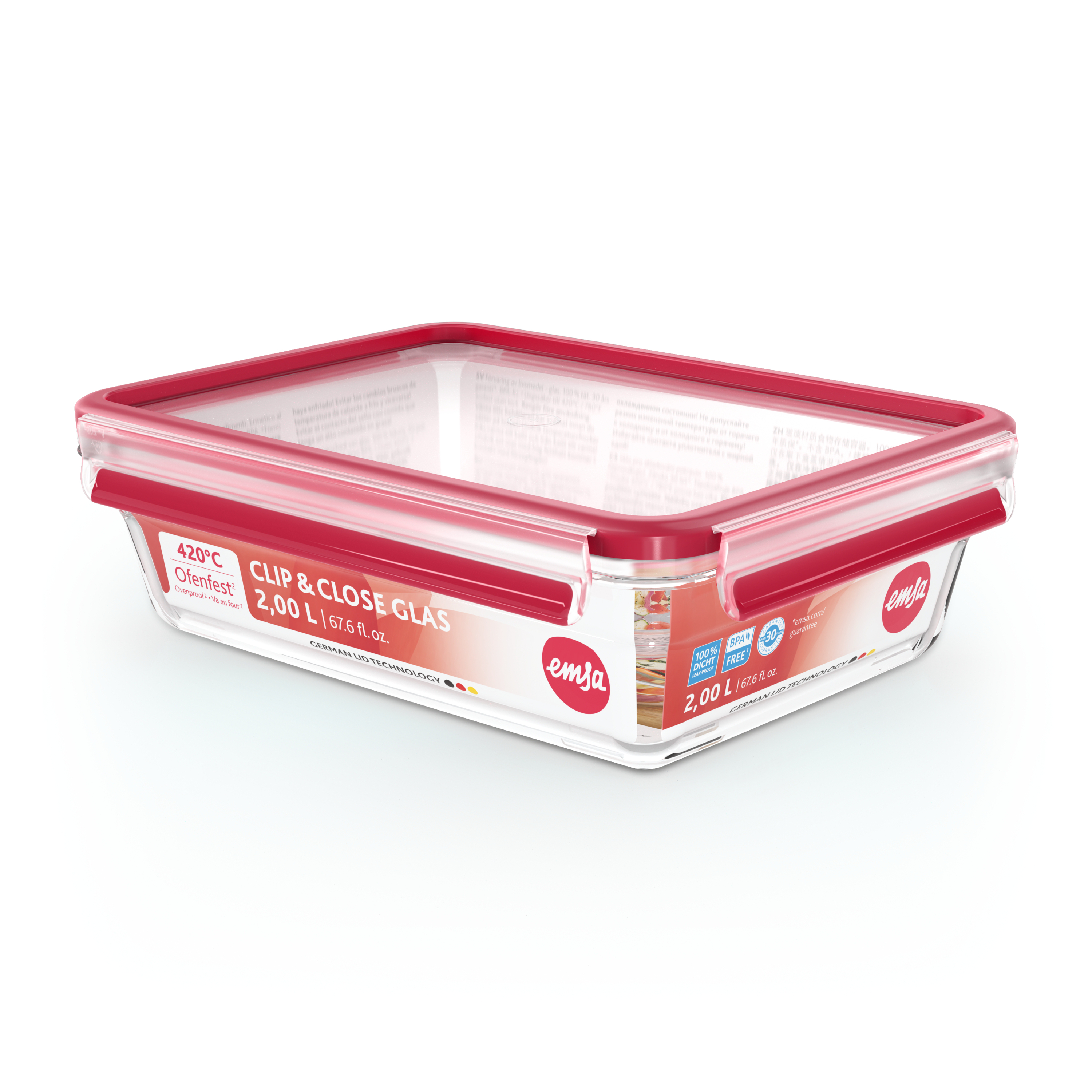 Vershouddoos EMSA N1041100 Clip&Close Rechthoek 2L Glas