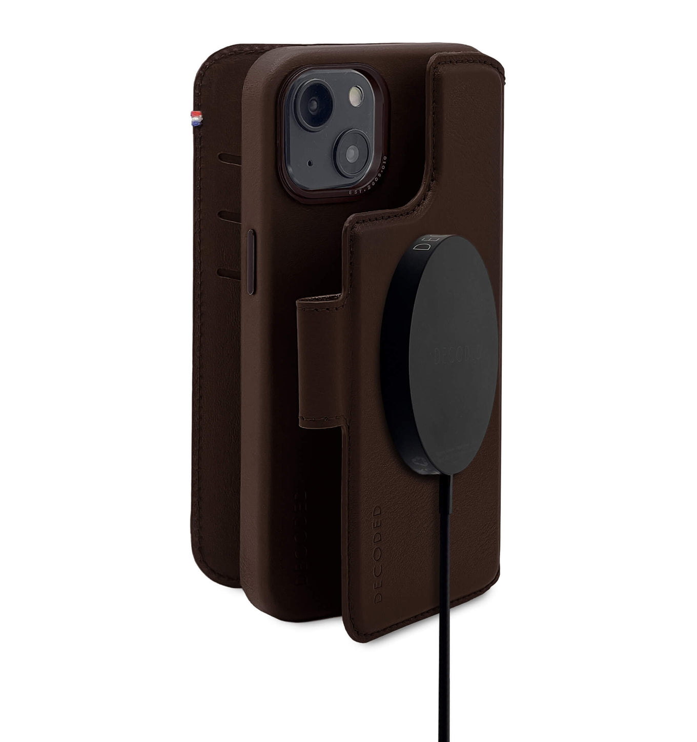 Decoded iPhone 14 Max, housse wallet amovible cuir, brun chocolat