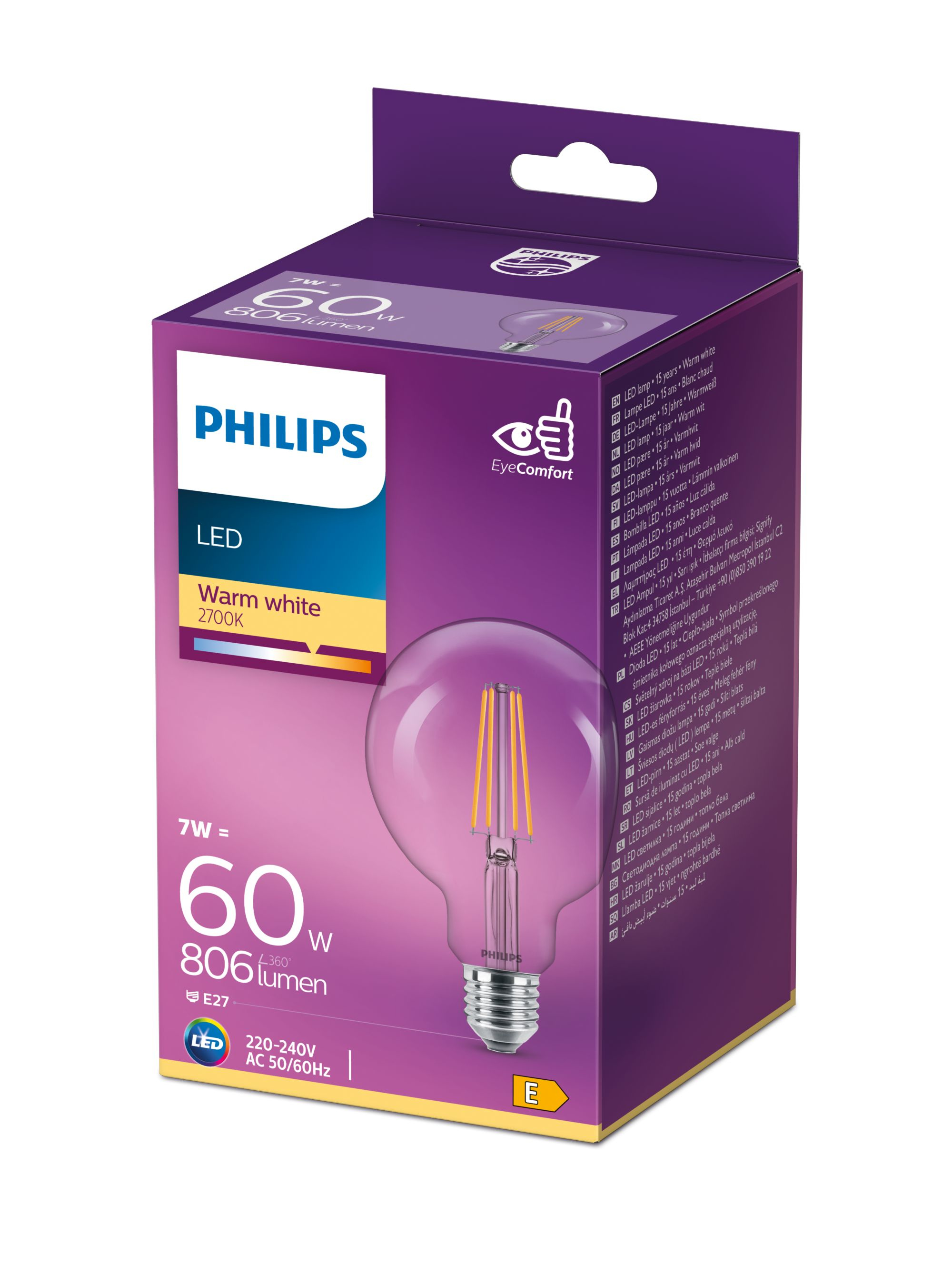 LED-lamp PHILIPS 8718696742457 Filament E27 G93 7W-60W