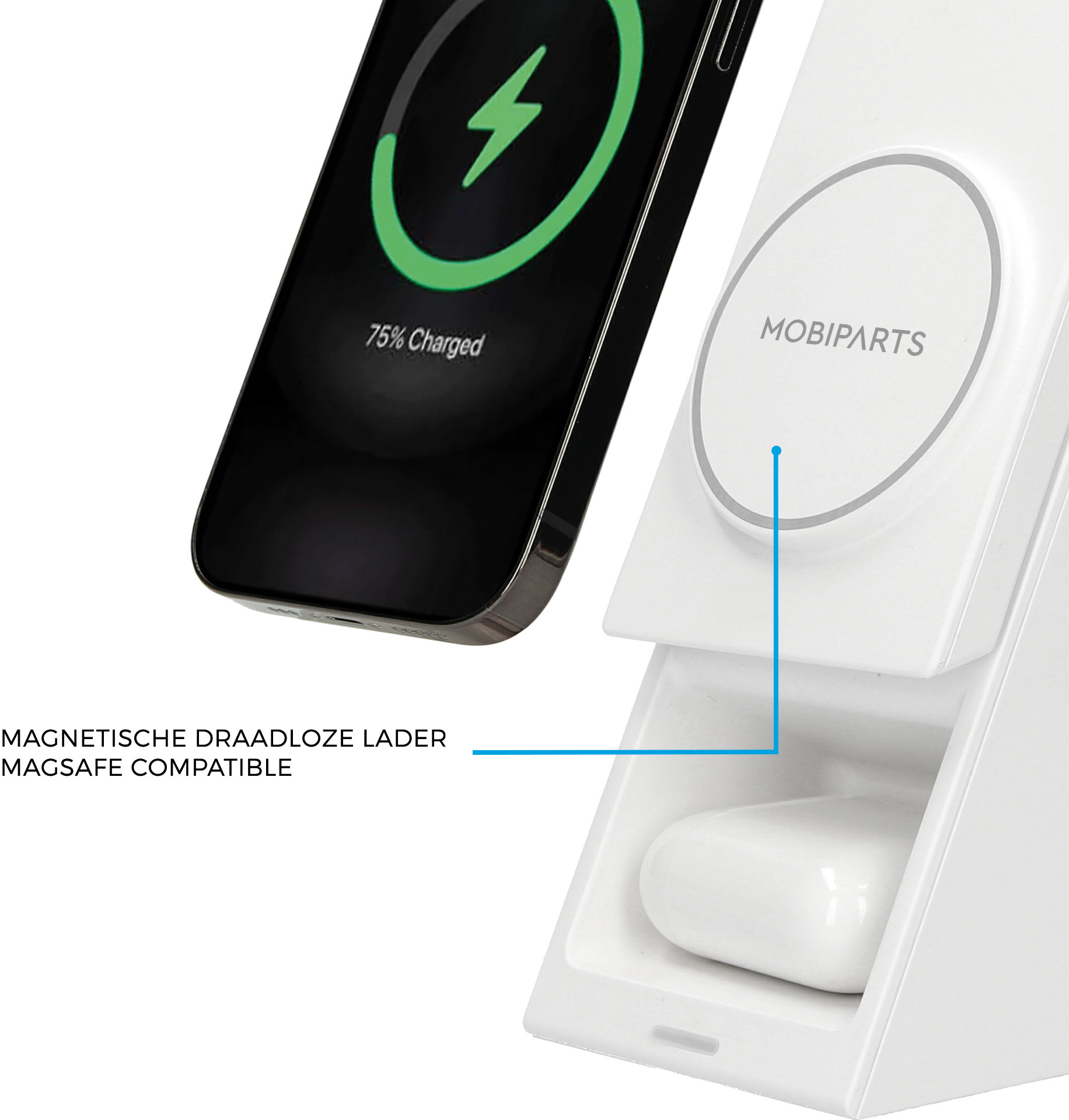Mobiparts Wireless Magsafe 3 in 1 Charger 15W Triangle White