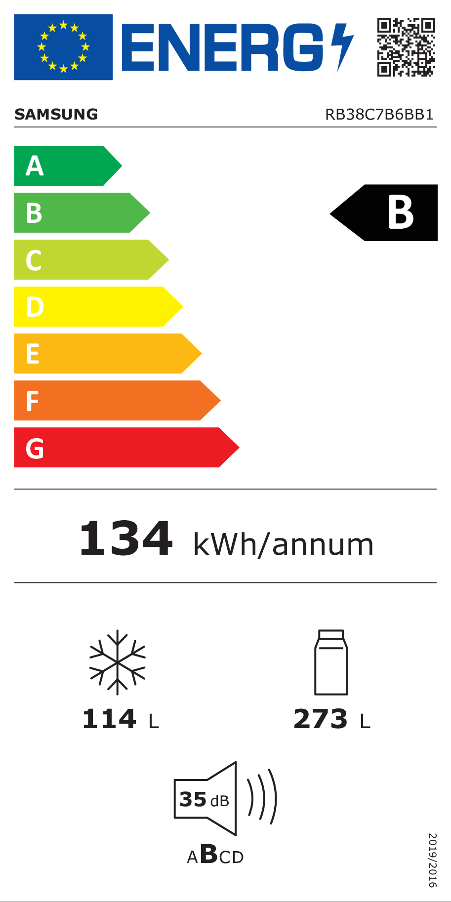 Koelkast combi SAMSUNG RB38C7B6BB1/EF / B / 203cm