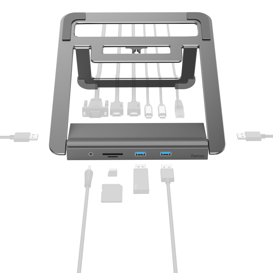 HAMA 12in1-USB-C-dockingstation met notebook-standaard