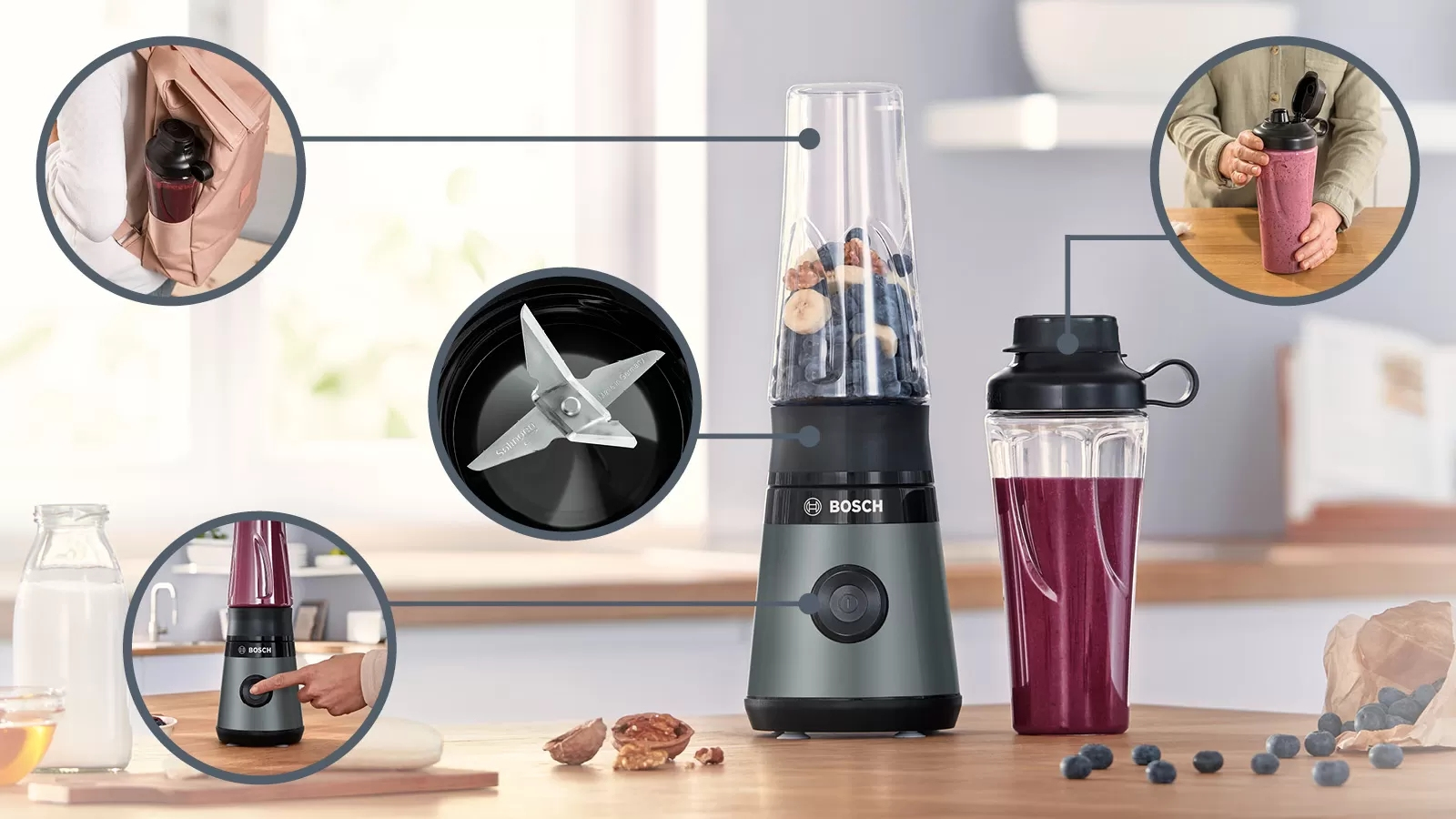 Personal Blender BOSCH MMB2111S VitaPower 450W Zilver
