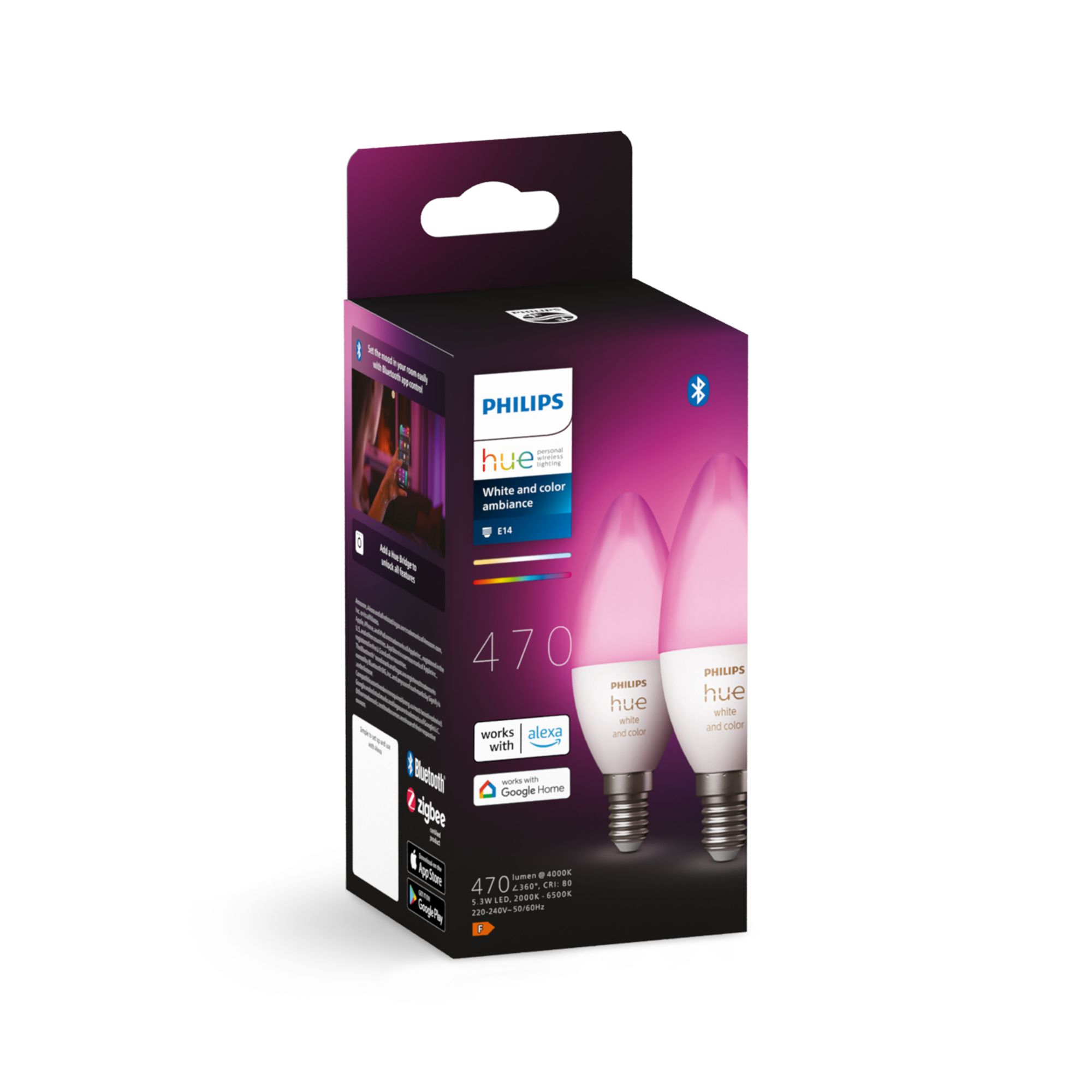 Lamp PHILIPS HUE White Color Ambiance E14 2x