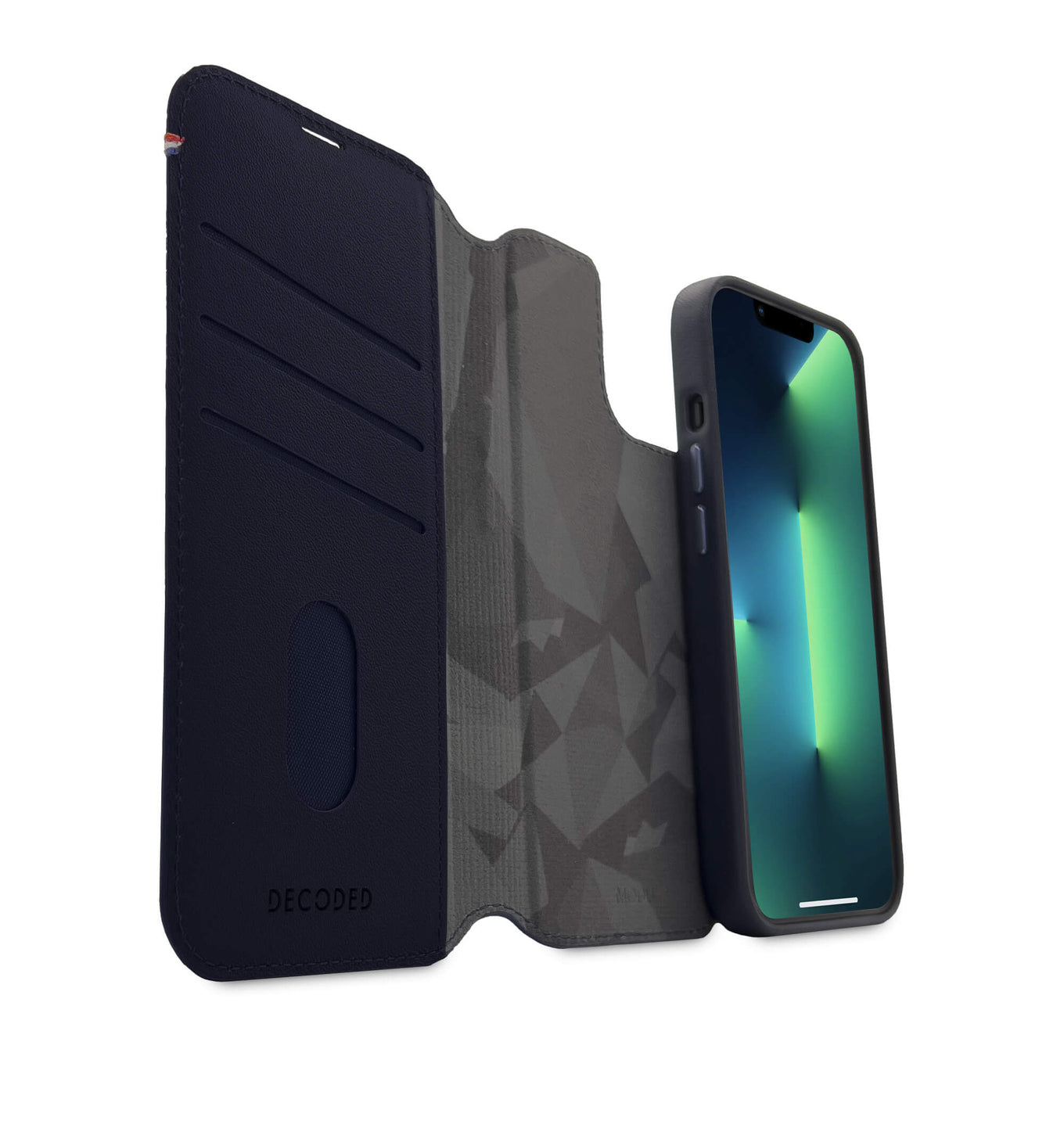 Decoded iPhone 14 Max, housse wallet amovible cuir, bleu acier