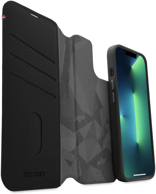 Decoded iPhone 14, housse wallet amovible cuir, noir