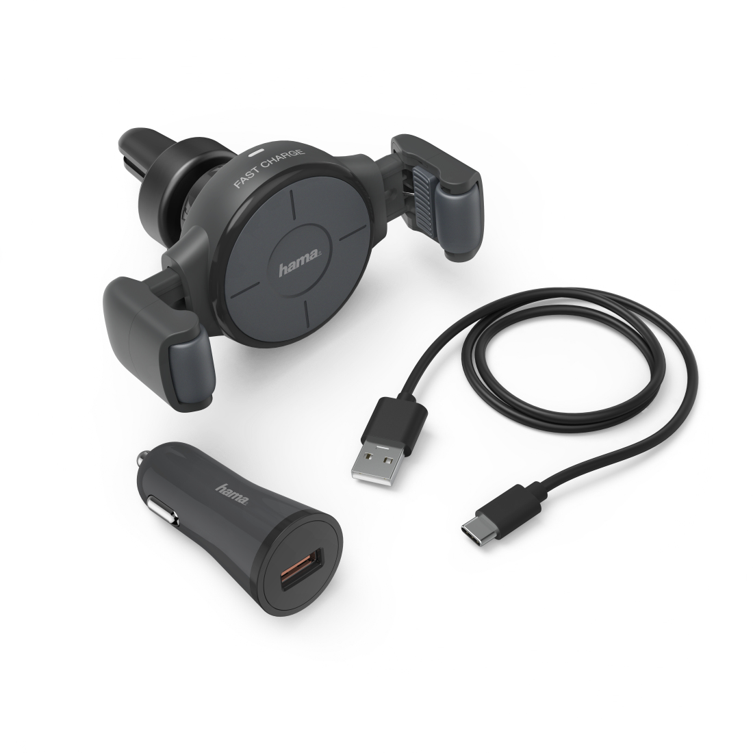 Hama FC-10 Flex-Set Mobiele telefoon Antraciet Sigarettenaansteker Draadloos opladen Snel opladen Auto
