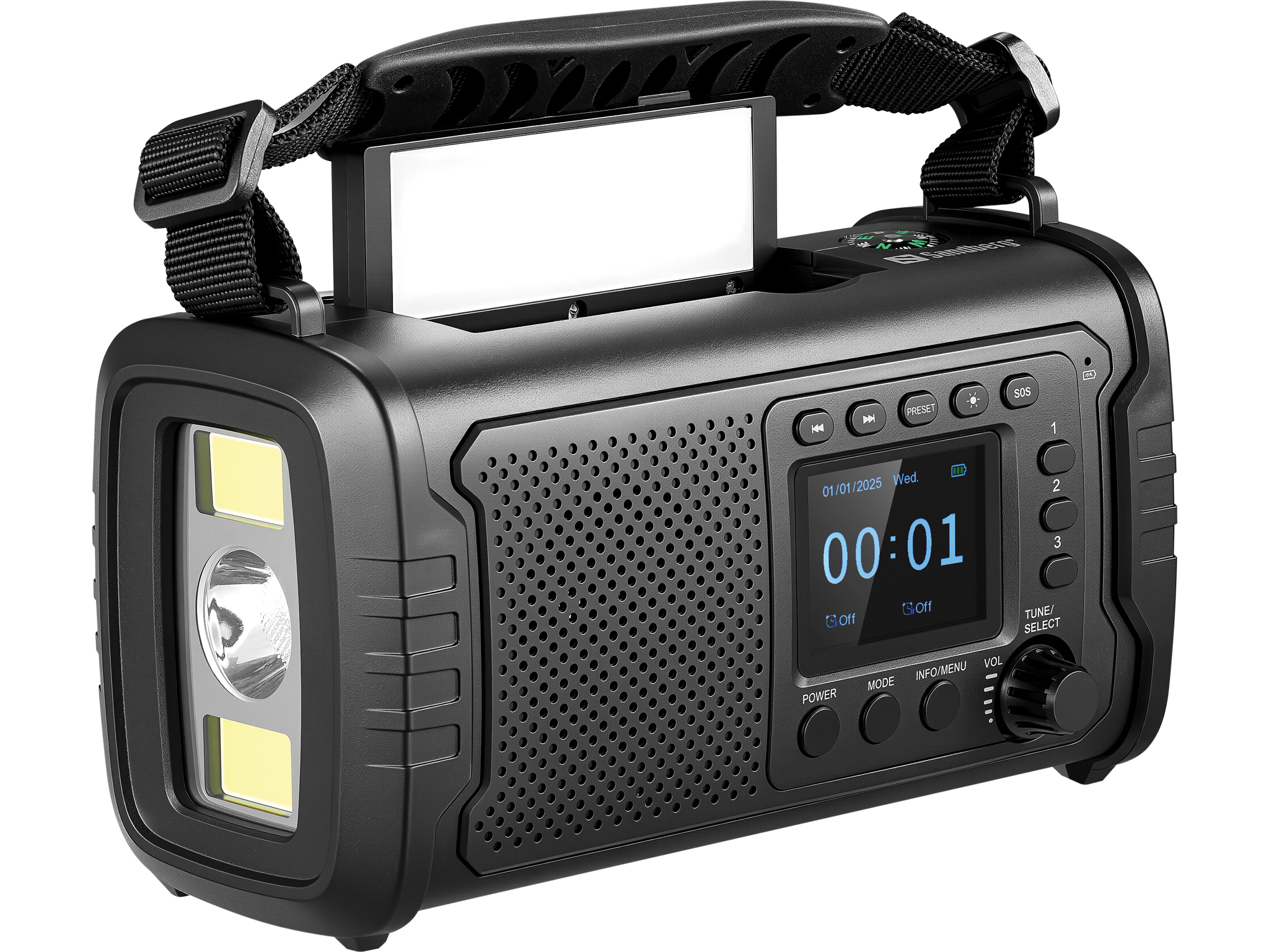 DAB radio SANDBERG Survivor 421-38 / 20000mAh solar powerbank / Bluetooth / zaklamp / zwengel