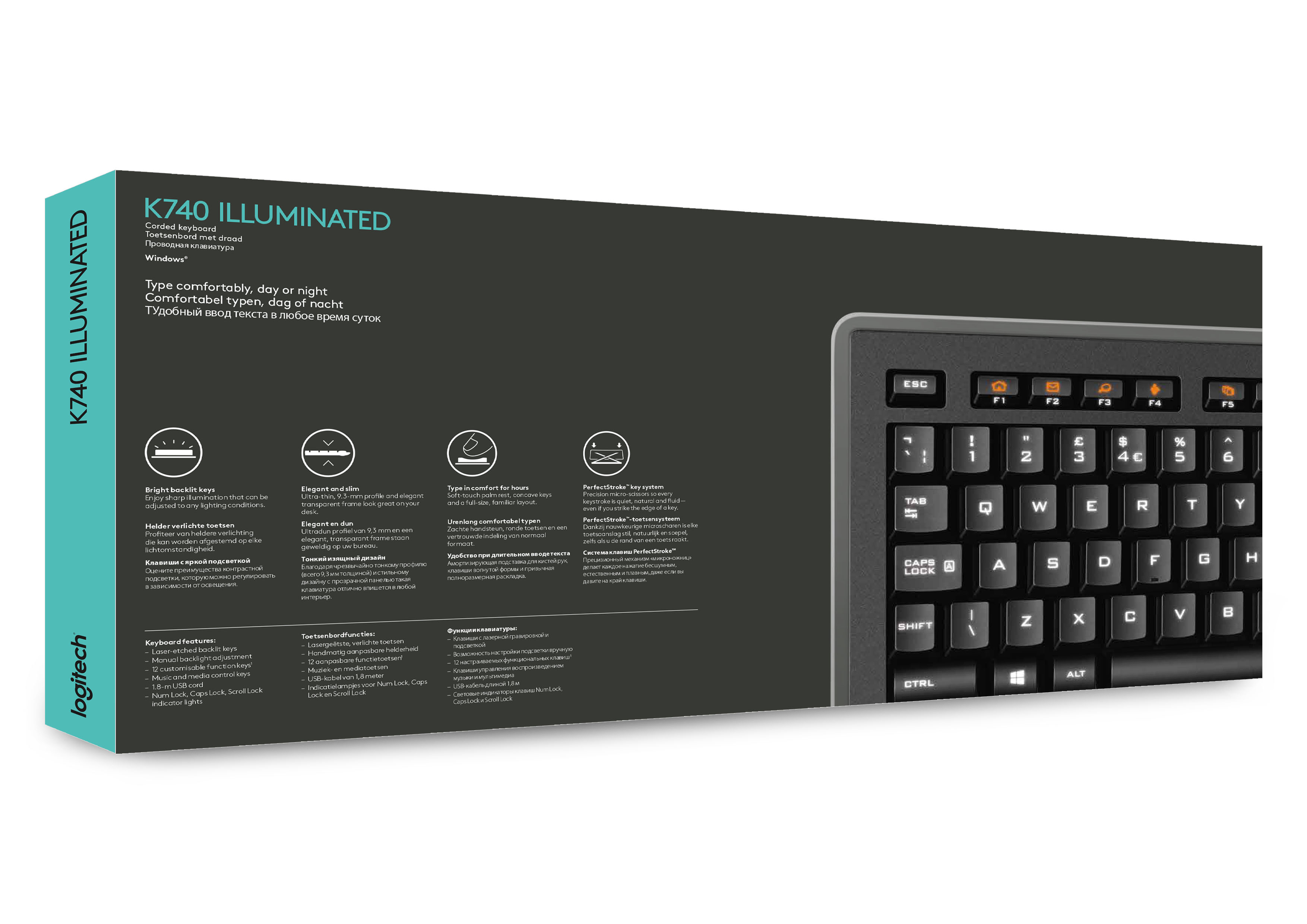 Logitech Illuminated Keyboard k740 clavier Bureau USB AZERTY Français Noir