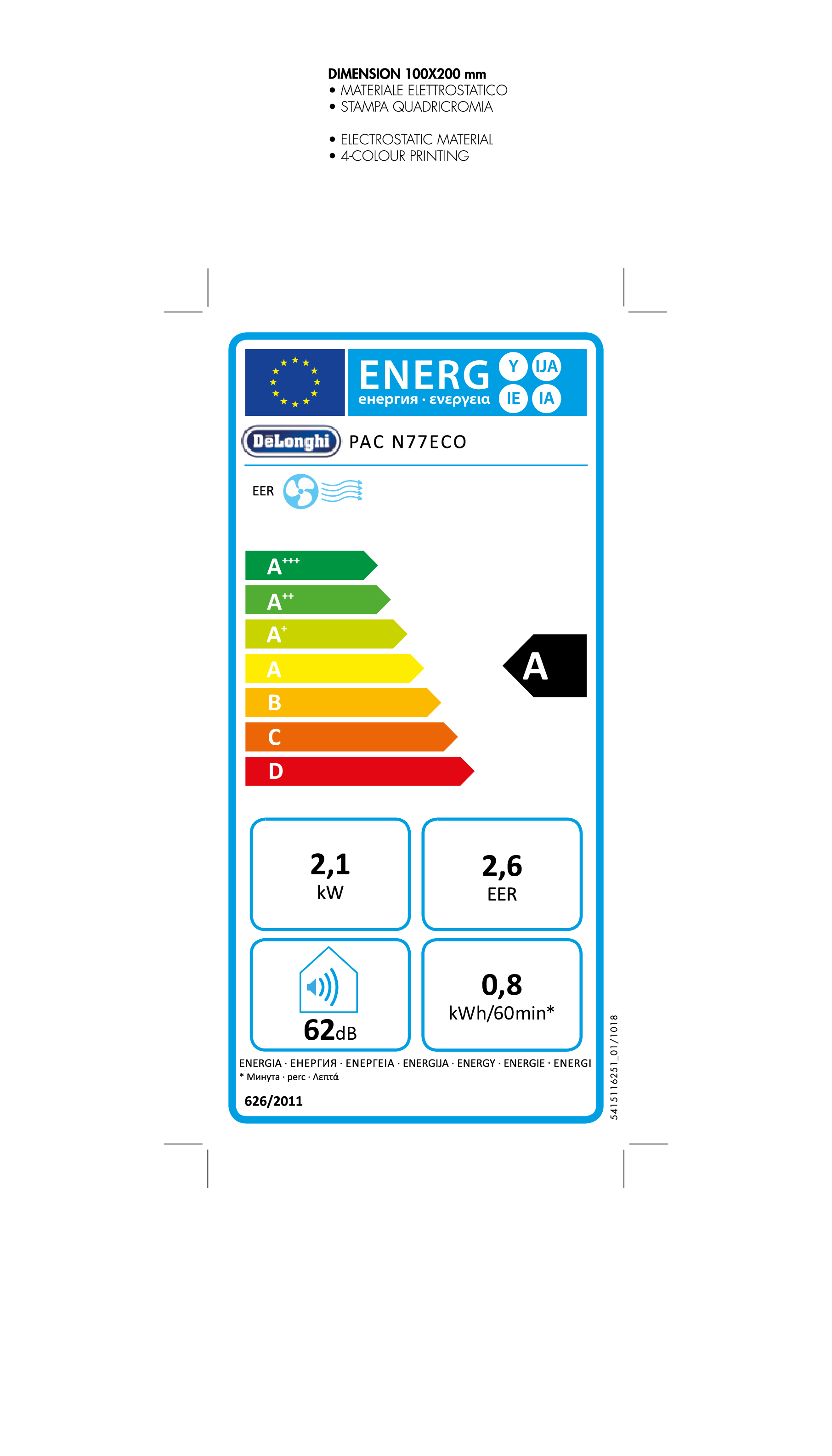 Airco DELONGHI PAC NX77 ECO / 70m³ / A / 8200BTU