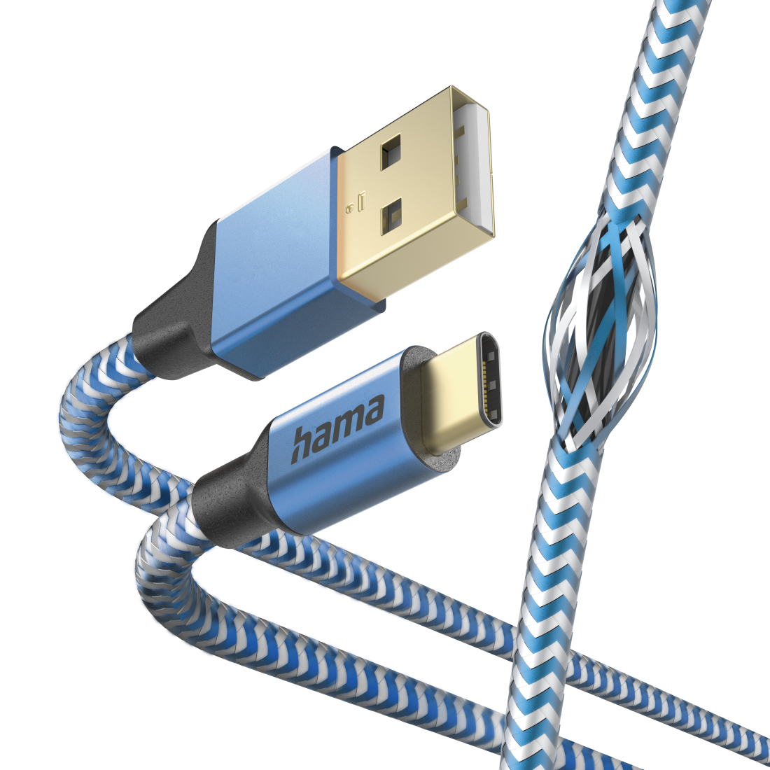 Kabel USB HAMA Reflective USB-A > USB-C 1,5m Blauw