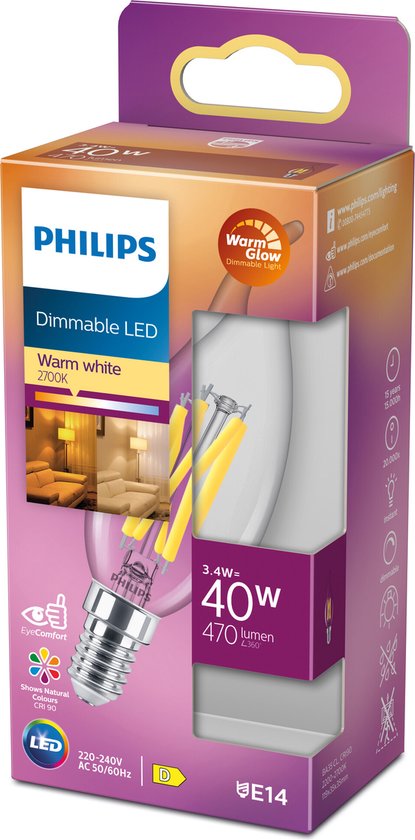 LED-lamp PHILIPS 8719514324374 FilE14 BA35 3,4W-40W Dimbaar