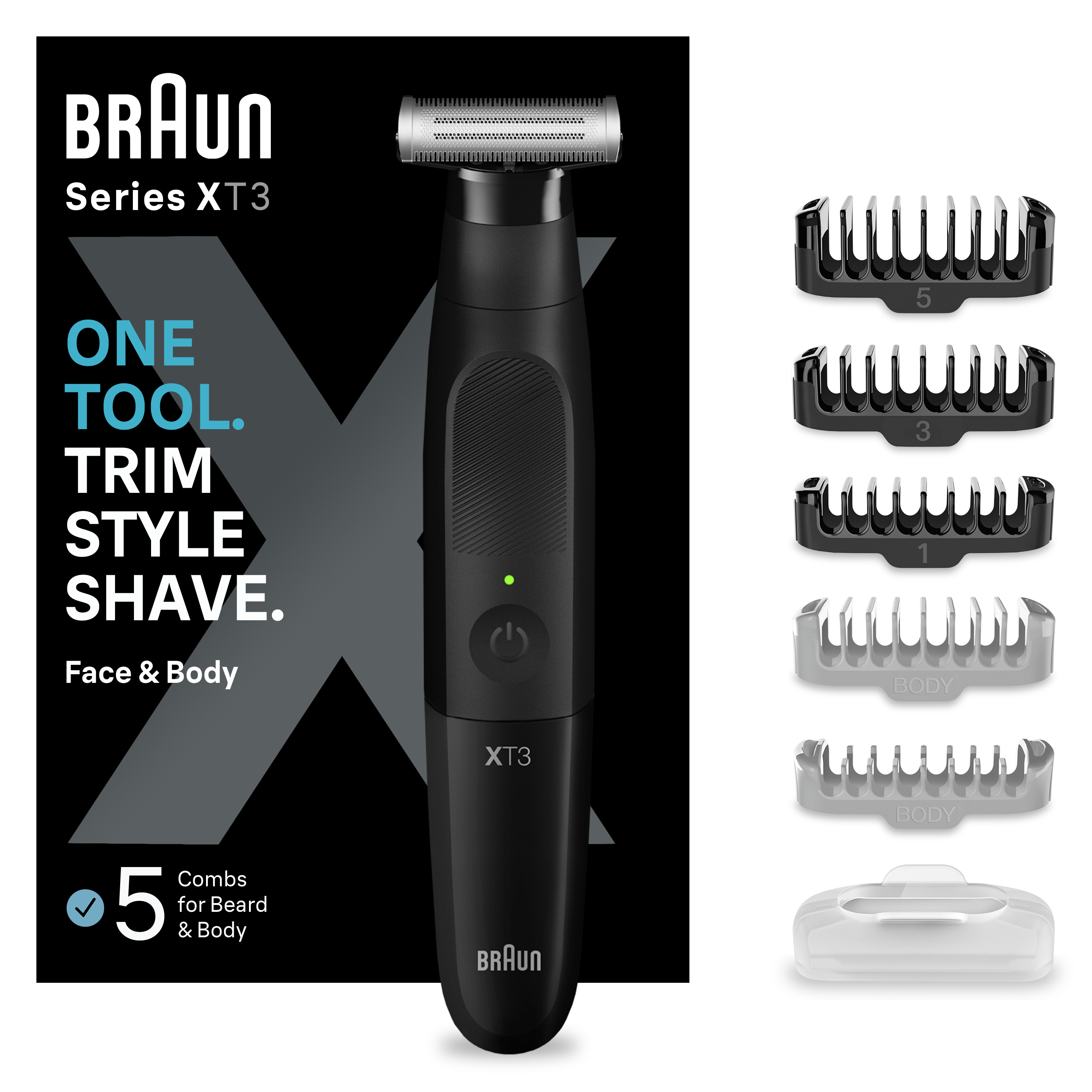 Hybride trimmer gezicht & lichaam BRAUN XT3200 Series X3 /flexibel 4D-scheerblad / waterbestendig, 5 kammen 