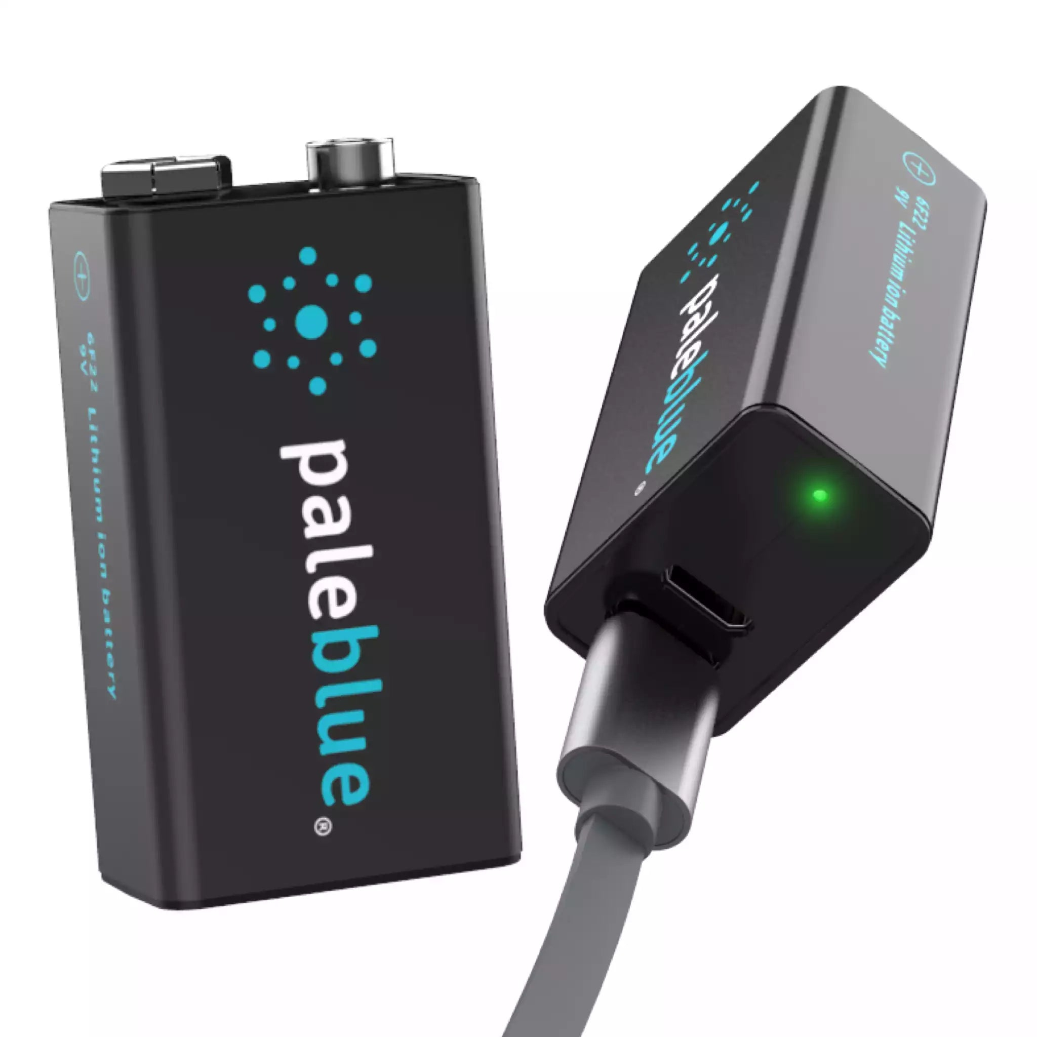 Pale Blue Rechargeable 9V Battery 2pack + Charging Cable