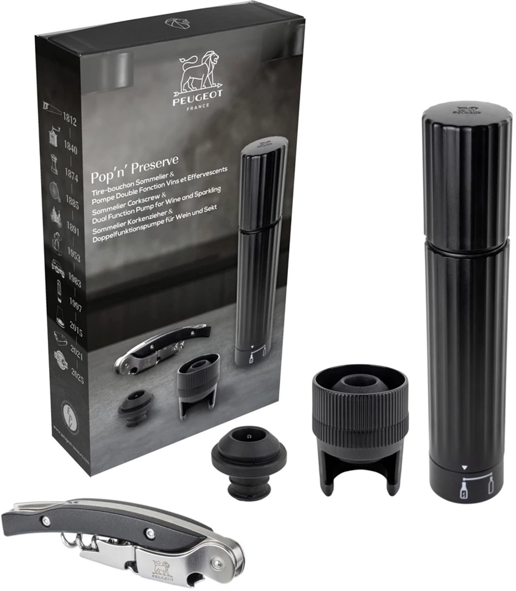 Giftset PEUGEOT 210946 Pop 'n' Preserve / Malbec kurkentrekker & Preserve Duo bewaarpomp 