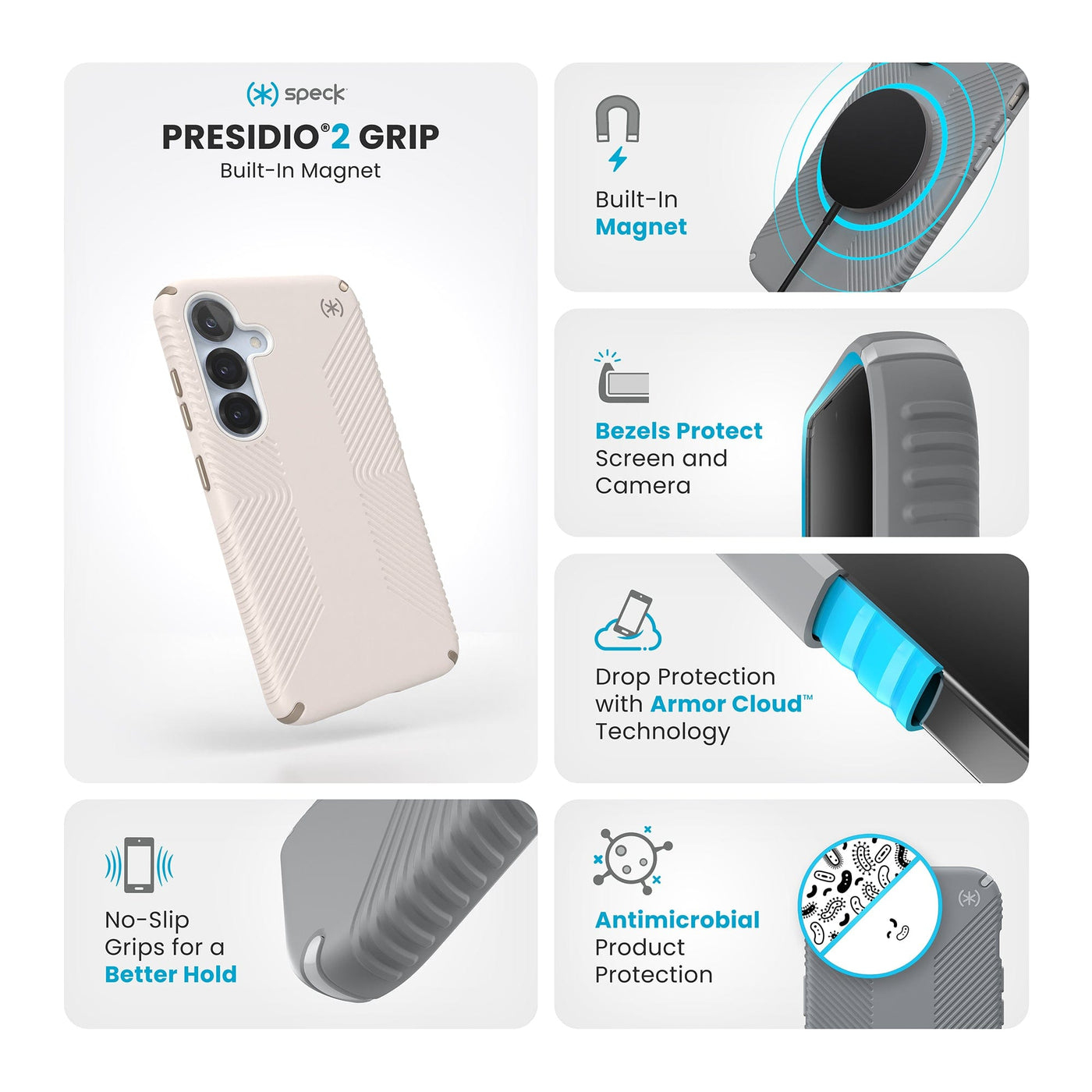 Speck Presidio2 Grip + Magnet Samsung Galaxy S25 Black - with Microban