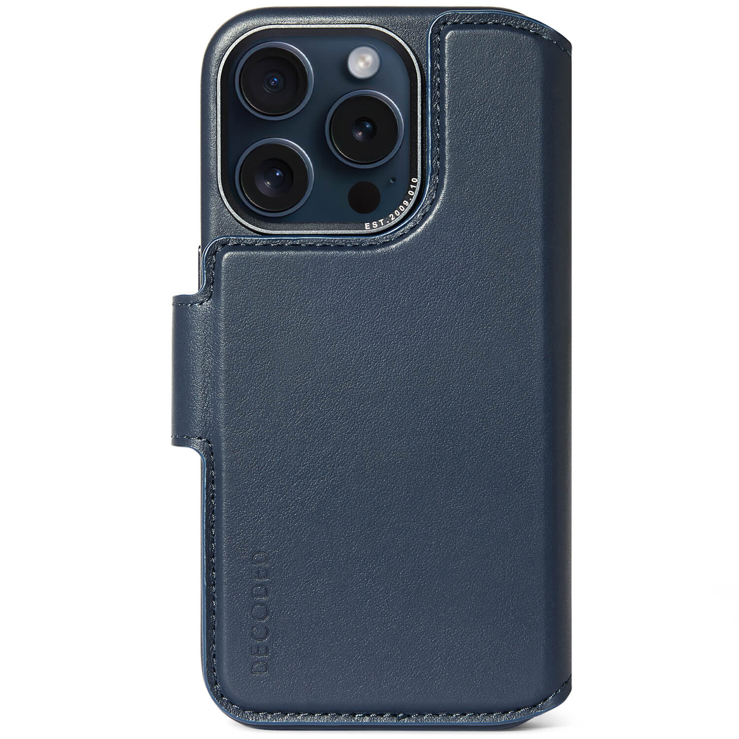 Decoded iPhone 15 Pro Max, housse cuir wallet amovible, bleu foncé