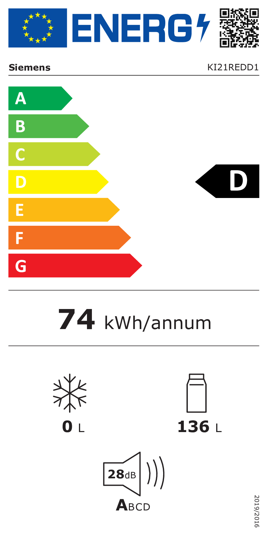 Koelkast BI SIEMENS KI21REDD1 ExtraKlasse iQ500 / 136L / D / 88cm 