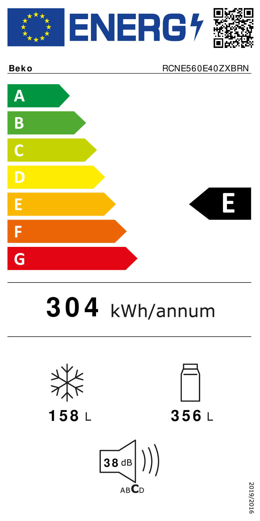 Koelkast Combi BEKO RCNE560E40ZXBRN / 356L+158L / E / 192cm / NoFrost