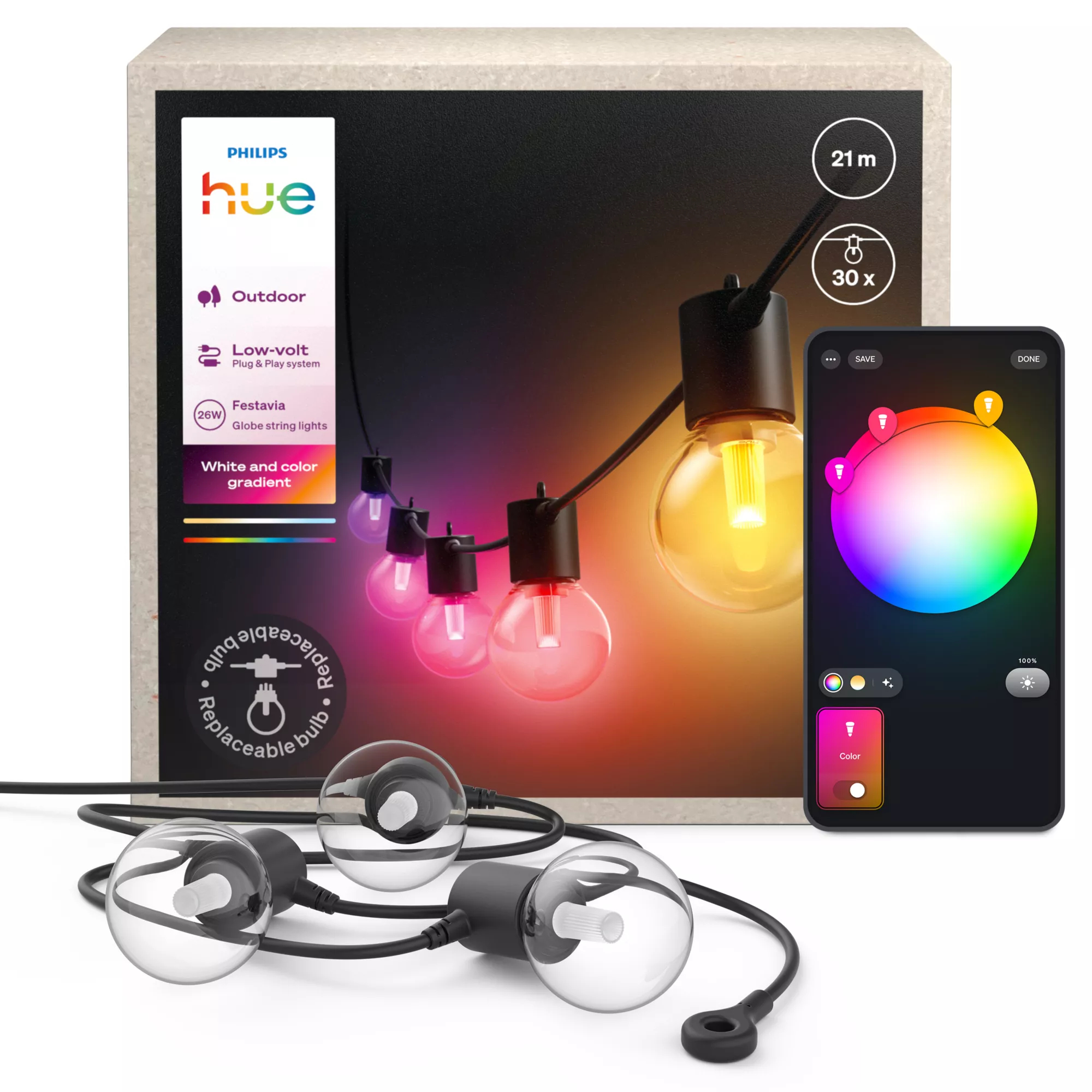 Lichtsnoer PHILIPS HUE Festavia Globe 21m 30Bulbs