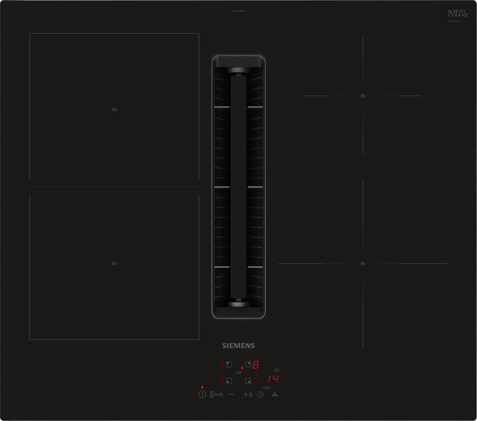 Siemens iQ300 ED611BS16E kookplaat Zwart Ingebouwd 60 cm Inductiekookplaat zones 4 zone(s) Inbouw afzuigkap