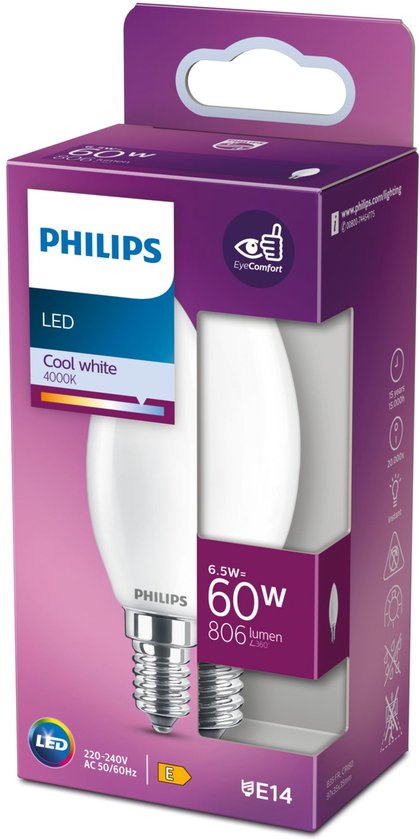 LED-lamp PHILIPS 8718699762711 E14B35 6,5W-60W CW