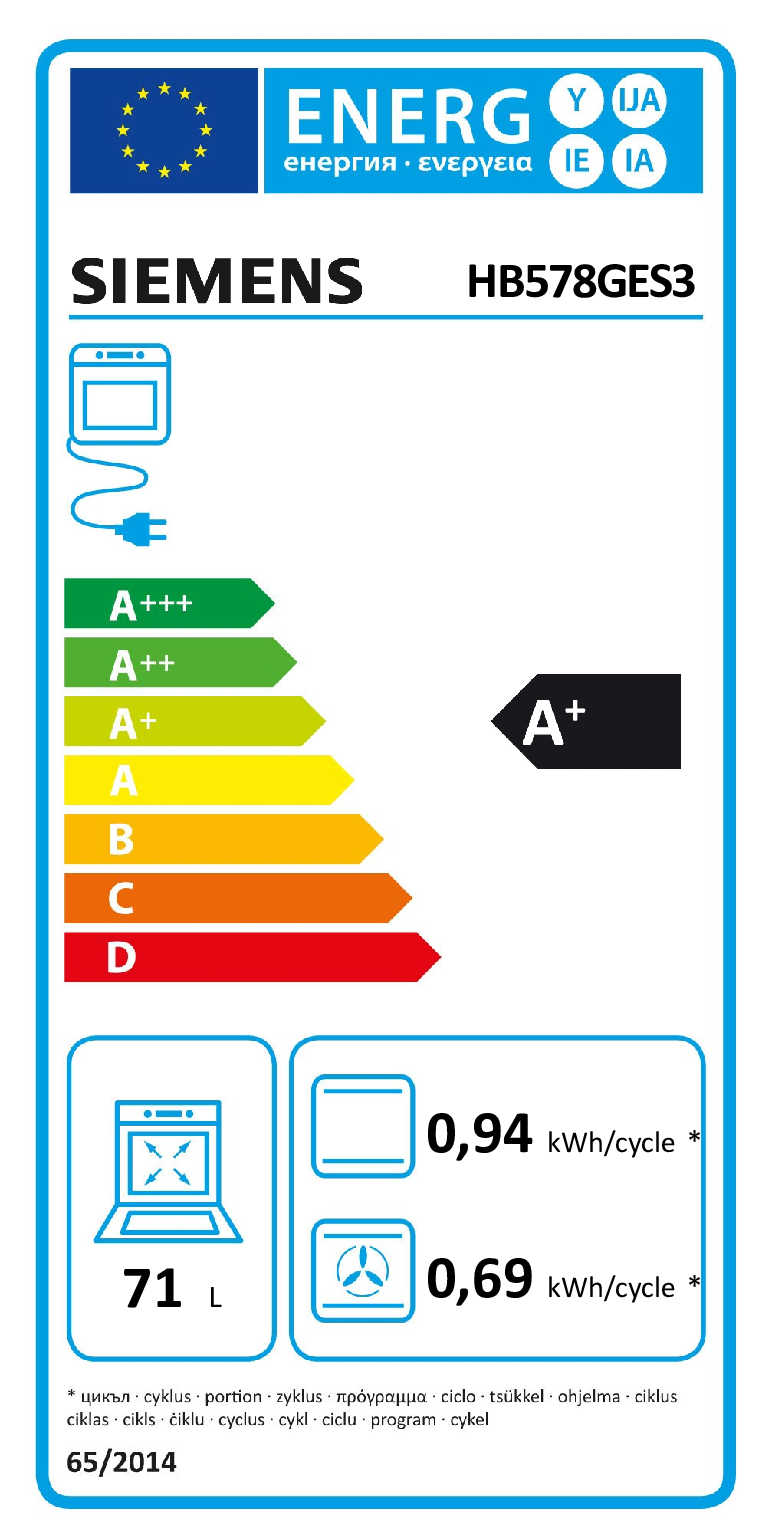 Siemens iQ500 HB578GES3 four 71 L Noir, Acier inoxydable