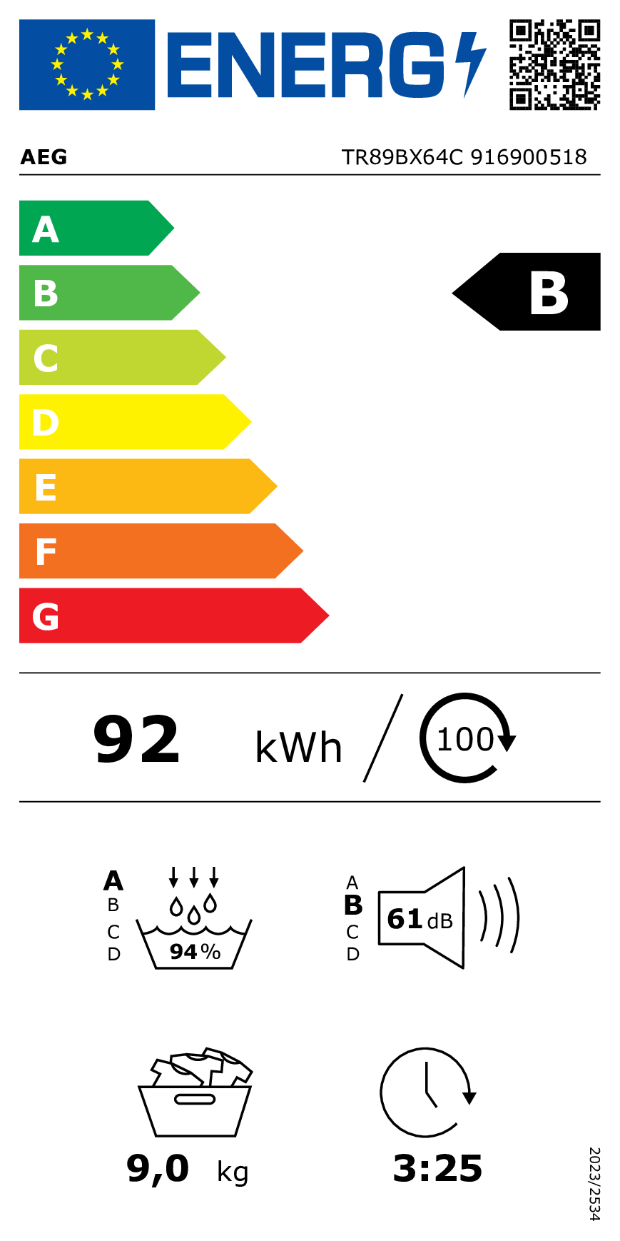 AEG Sèche-linge pompe à chaleur TR89BX64C
