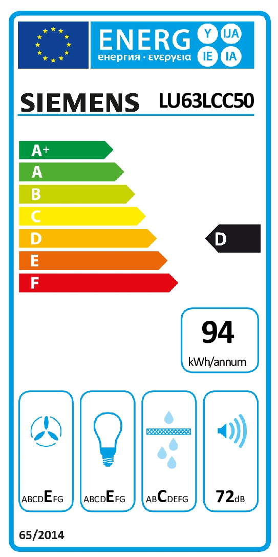 Siemens LU63LCC50 hotte Intégré Acier inoxydable 350 m³/h D