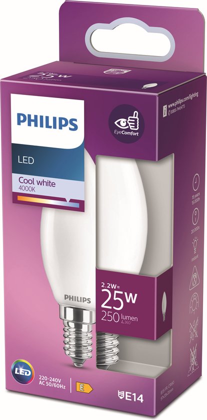 LED-lamp PHILIPS 8718699762636 E14B35 2,2W-25W CW