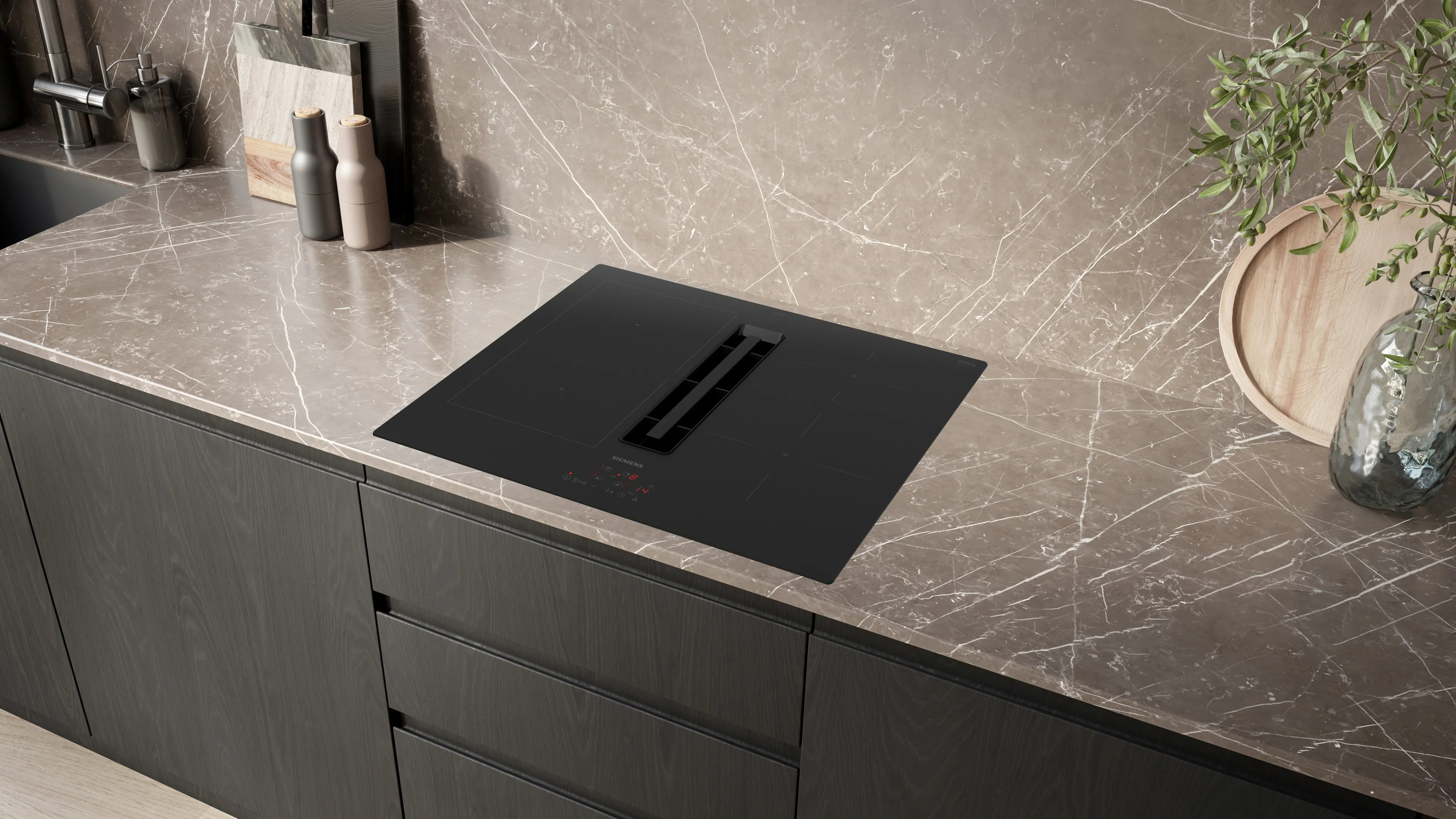 Siemens iQ300 ED611BS16E kookplaat Zwart Ingebouwd 60 cm Inductiekookplaat zones 4 zone(s) Inbouw afzuigkap