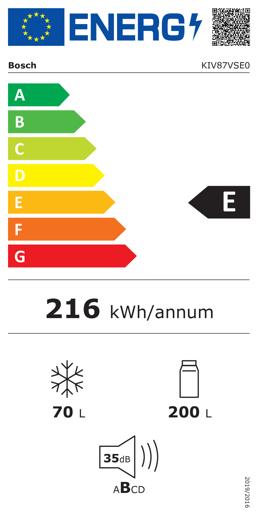 Bosch Serie 4 KIV87VSE0 koel-vriescombinatie Ingebouwd 270 l E