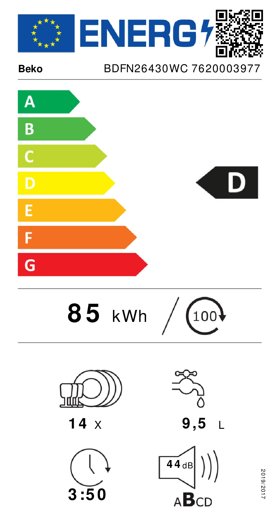 Lave-vaisselle BEKO BDFN26430WC / D / 60cm / 14 couverts