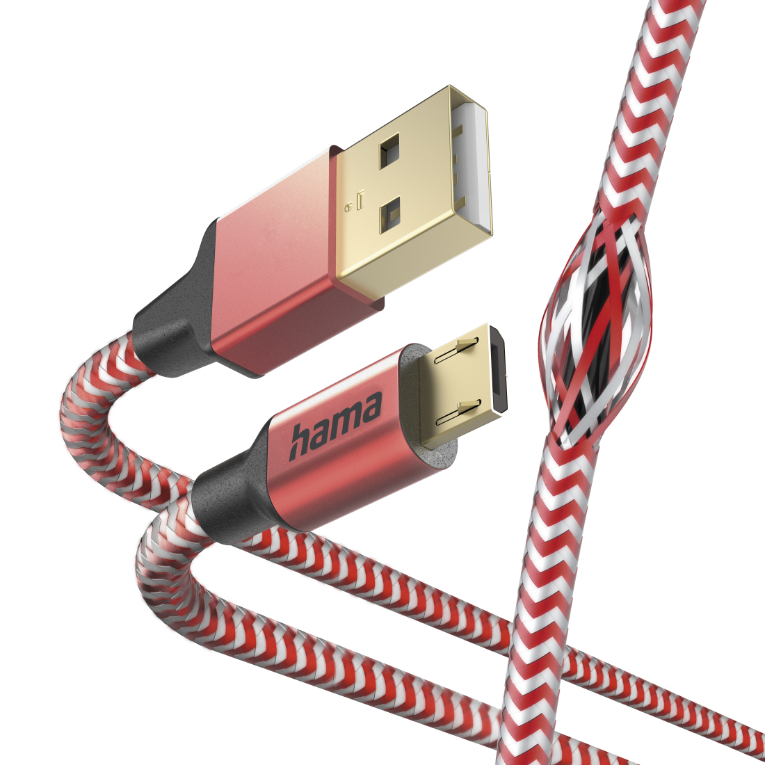 Hama Câble de charge Reflective, USB-A - micro-USB, 1,5 m, nylon, rouge