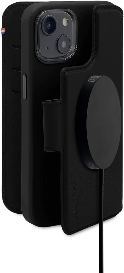 Decoded iPhone 14, housse wallet amovible cuir, noir