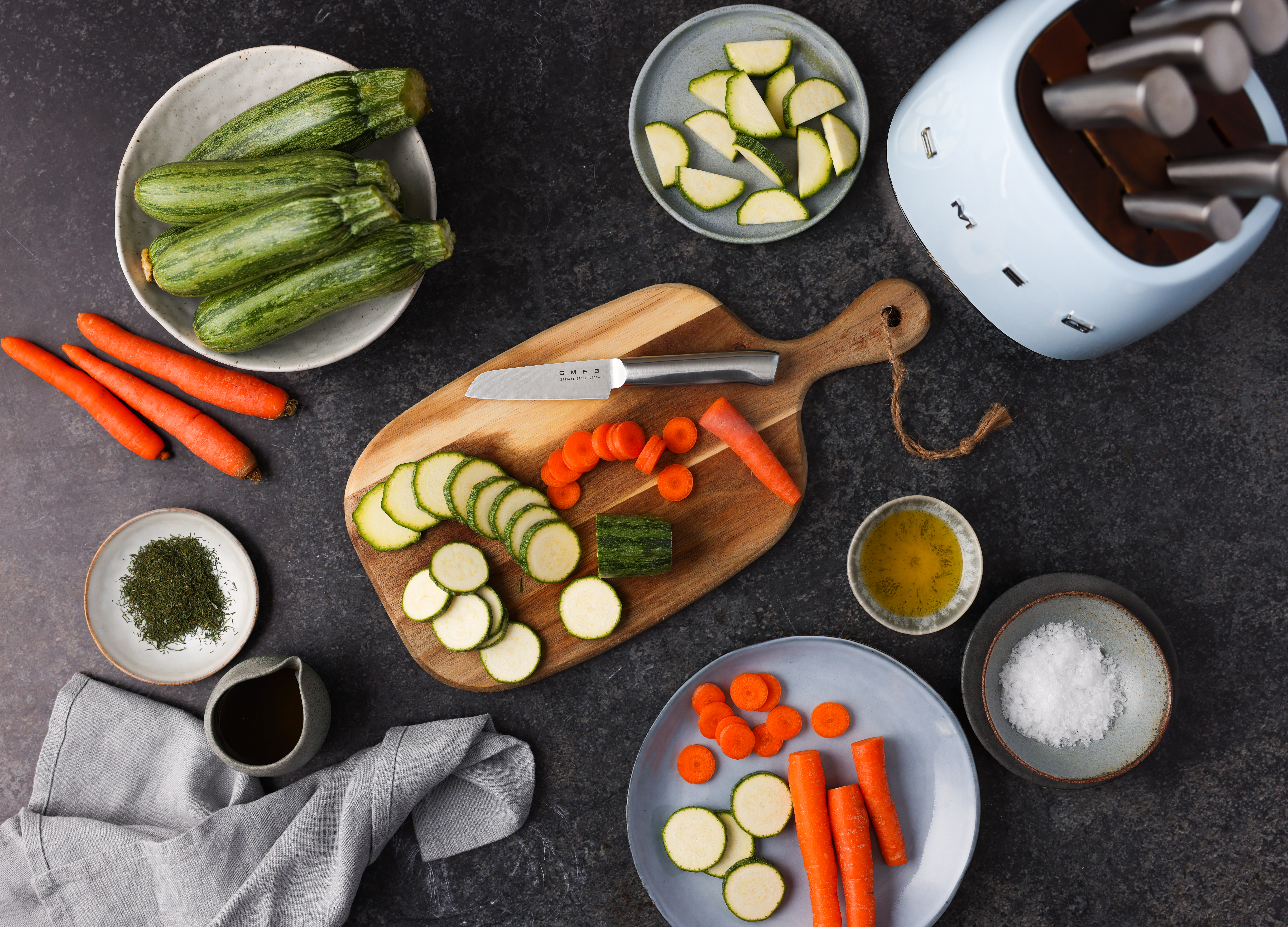 Messenblok SMEG KBSF02PB met 6 RVS-messen / pastelblauw 