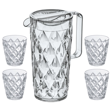 Set KOZIOL 4007535 Crystal waterkan met 4 glazen 1,6L